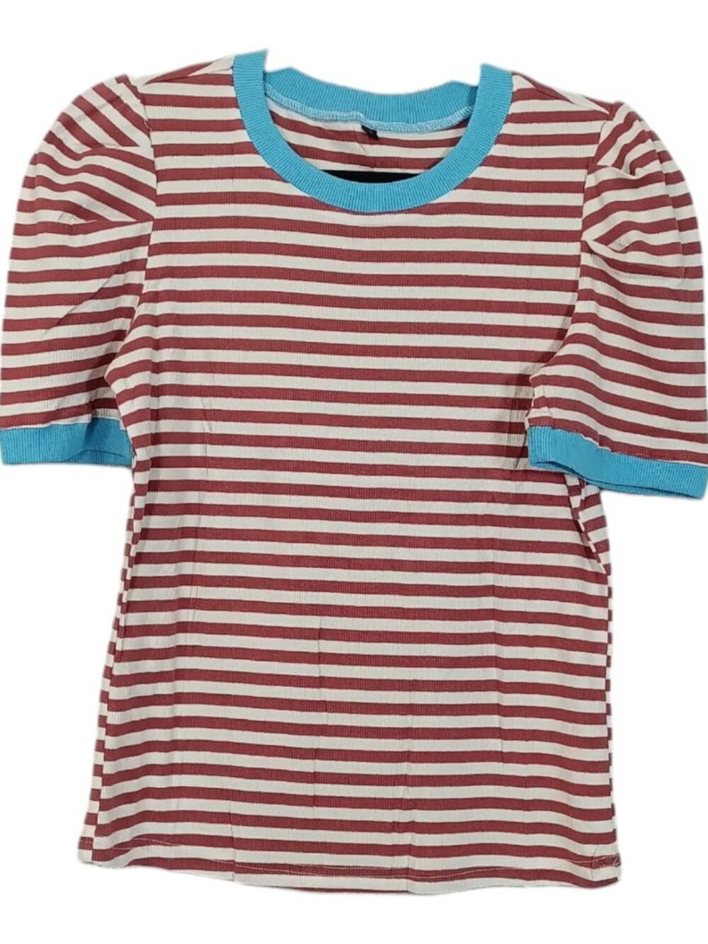 Women's S Red White Blue Striped Crewneck Shirt Colorblock Y2K Summer Retro Tee